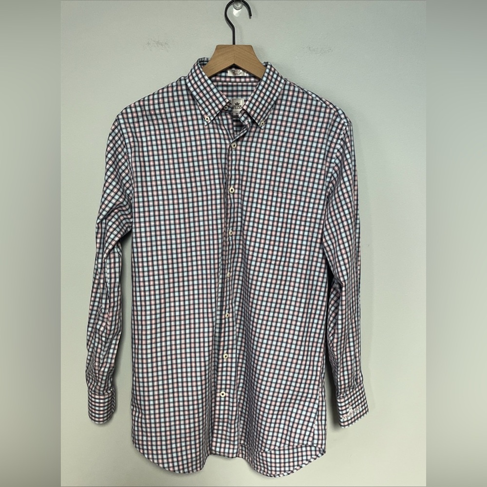 Peter Millar Men Long Sleeve Button Up Plaid Shirt Sz M‎ Embroidered Harbor Cuff